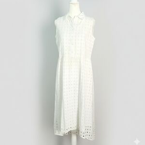 Anthropologie White Cotton Sleeveless Eyelet Dress Small